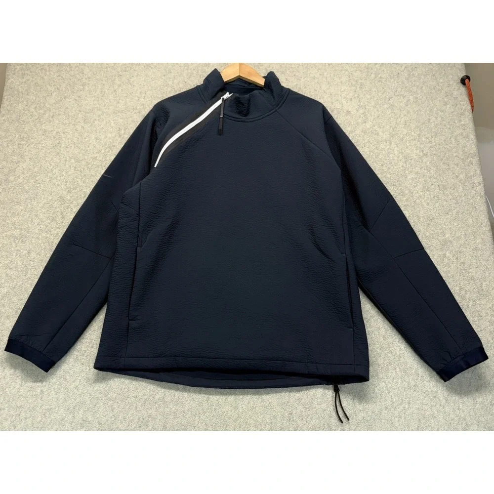 Nike Mens Pullover Jacket Navy Blue Mock Neck Zipper Long Sleeve Pockets Size L